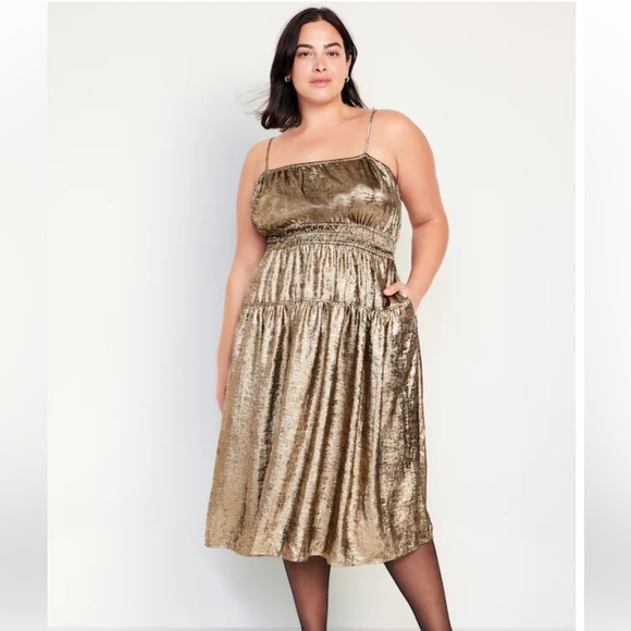 Old Navy | Dresses | Nwt Old Navy Gold Waistdefined Cami Midi Dress ...